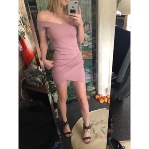 Mauve off the shoulder bodycon dress